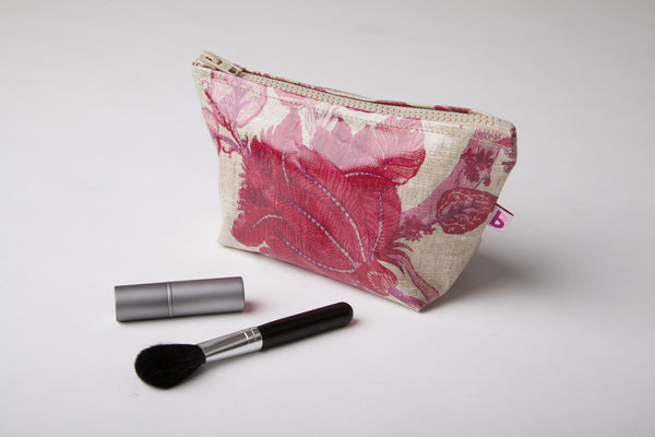 Pink Floral Linen Make-up bag